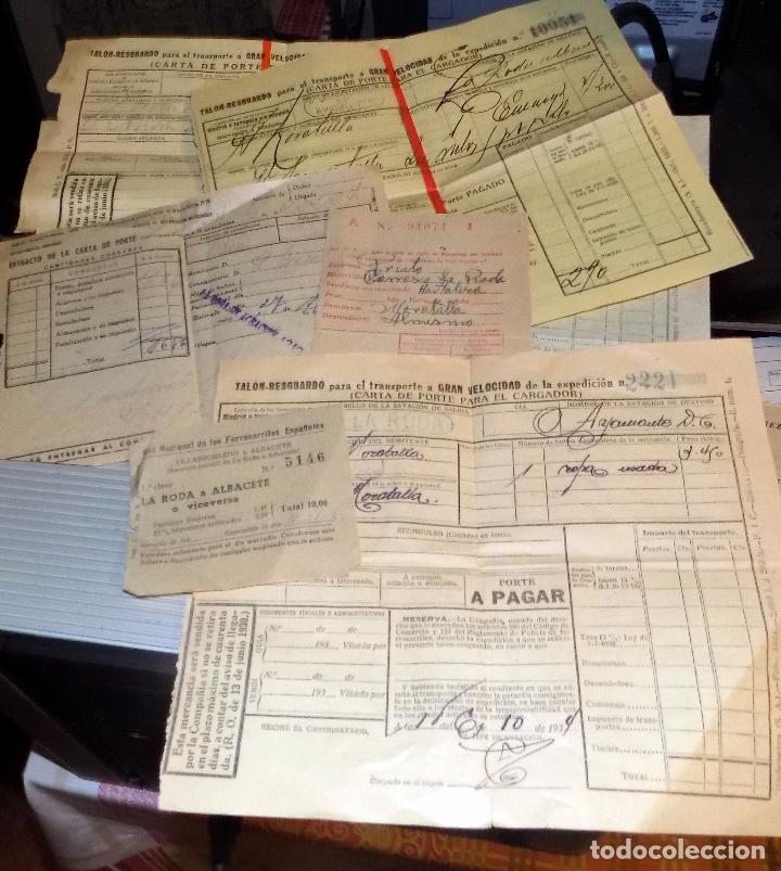 Collectionnisme Billets de transport: lote de 7 papeles , ferrocarriles, renfe, billete la roda -albacete, resguardo trasportes mercancias