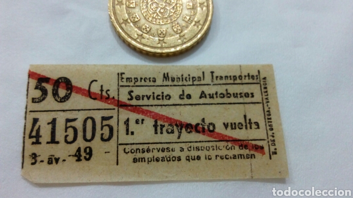 Colecionismos Bilhetes de Transporte: Billete antiguo empresa municipal de transportes Madrid. Servicio de autobuses. 50 c&eacute;ntimos. 41505.