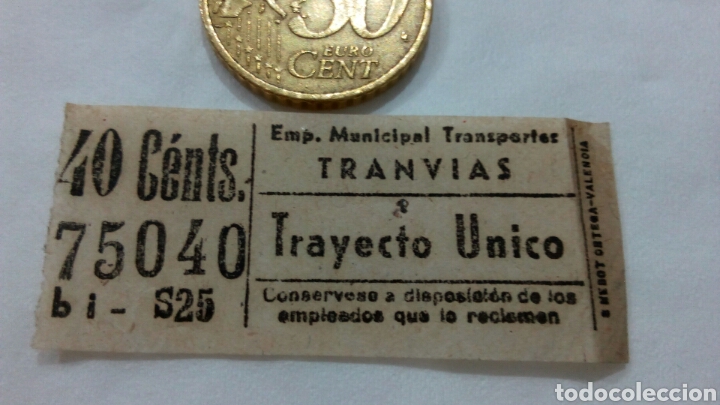 Colecionismos Bilhetes de Transporte: Billete antiguo empresa municipal de transportes. Tranv&iacute;as. Madrid. 40 c&eacute;ntimos. Trayecto &uacute;nico.
