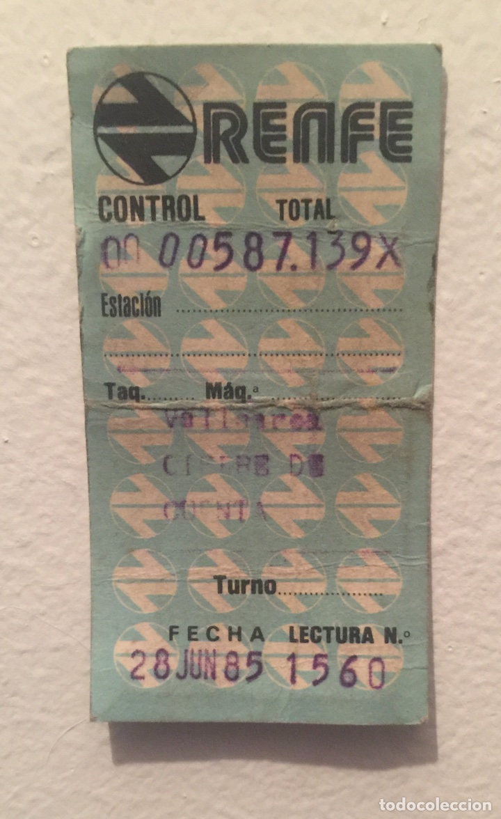 Collectionnisme Billets de transport: Billete de tren // Hugin // Cierre de cuentas // Vallcarca (Barcelona) // 1985 // Renfe