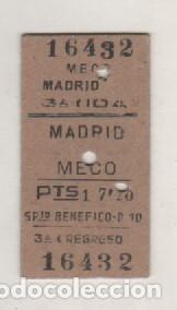 Coleccionismo Billetes de transporte: Billete en cart&oacute;n Meco Madrid 3&ordf; ida y vuelta. Renfe.