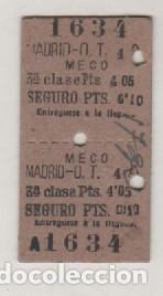 Coleccionismo Billetes de transporte: Billete en cart&oacute;n Madrid Ot Meco 3&ordf; clase con seguro. Ida y vuelta