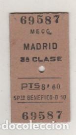 Coleccionismo Billetes de transporte: Billete en cart&oacute;n Alcal&aacute; Meco Madrid 3&ordf; Clase. Pts 8,60