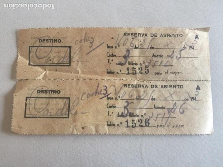 Colecionismos Bilhetes de Transporte: Billete de reserva de asiento doble // Madrid Atocha - C&oacute;rdoba, zona MZA // Primera clase // 1943