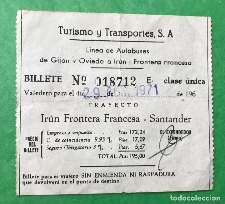 Collectables Transport Tickets: Billete de Autob&uacute;s - Ir&uacute;n Fontera Francesa - Santander - A&ntilde;o 1971