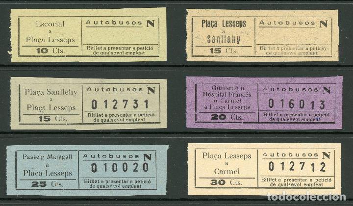 Collectionnisme Billets de transport: (F26//8) (L019) SEIS BILLETES DE AUTOBUSOS N DE BARCELONA // GUERRA CIVIL // A&Ntilde;O 1936 // Z25