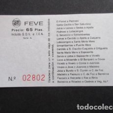Coleccionismo Billetes de transporte: BILLETE - FERROCARRILES FEVE FERROL BARREIROS RIBADEO PEDROSO LAMAS... VARIOS TRAYECTOS 65 PESETAS