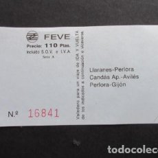 Coleccionismo Billetes de transporte: BILLETE - FERROCARRILES FEVE LLARANES PERLORA CANDAS AVILES... VARIOS TRAYECTOS 110 PESETAS