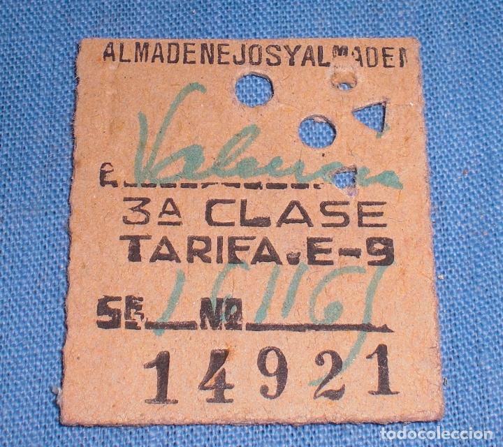 Coleccionismo Billetes de transporte: Ticket tren Almaden Valencia 3a clase