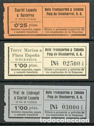Collectionnisme Billets de transport: (L057) 3 BILLETES DE AUTO TRANSPORTES Y COLONIA PUIG DE MONTSERRAT S.A. // A&Ntilde;OS 40-50 // Z41
