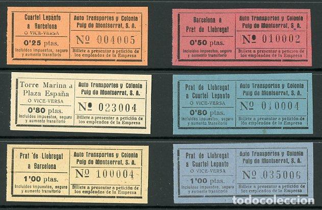 Coleccionismo Billetes de transporte: (L058) 6 BILLETES DE AUTO TRANSPORTES Y COLONIA PUIG DE MONTSERRAT S.A. // A&Ntilde;OS 40-50 // Z41