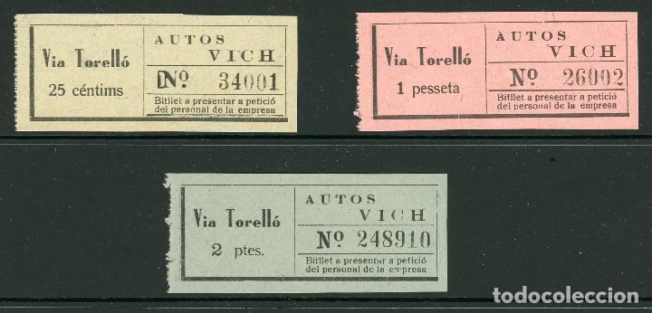 Coleccionismo Billetes de transporte: (L020) ) 3 BILLETES DE EMPRESA AUTOS VICH // VICH - TORELLO // A&Ntilde;OS 30 // Z25