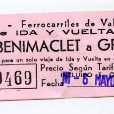 Coleccionismo Billetes de transporte: BILLETE FEVE FERROCARRILES DE VALENCIA IDA Y VUELTA AP. BENIMACLET A GRAO, 1978 PLAYA MALVARROSA. Lote 93919650