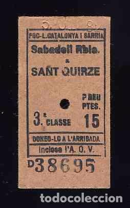 Collectables Transport Tickets: Billete de tren de carton grueso de SABADELL rambla a SANT QUIRZE DEL VALLES