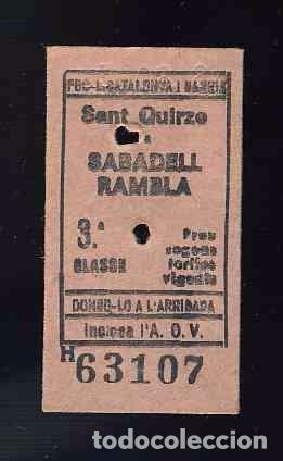 Coleccionismo Billetes de transporte: Billete de tren de carton grueso de SANT QUIRZE DEL VALLES a SABADELL RAMBLA