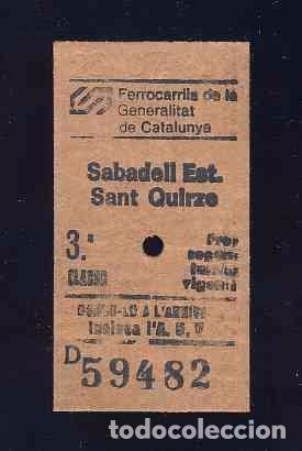 Collectables Transport Tickets: Billete de tren de carton grueso de SABADELL ESTACIO A SANT QUIRZE DEL VALLES