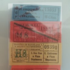 Coleccionismo Billetes de transporte: 4 BILLETES TRANVÍA BARCELONA AÑOS 1910' CAPICUA 10 CTMOS