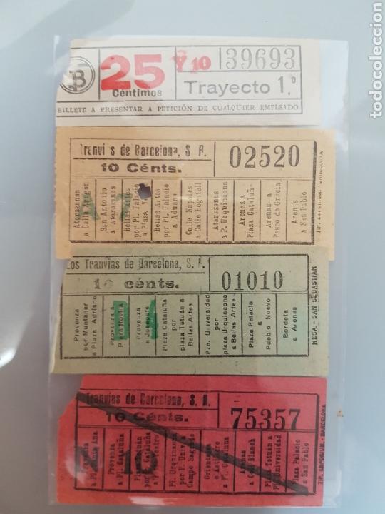 Coleccionismo Billetes de transporte: 4 BILLETES TRANV&Iacute;A BARCELONA A&Ntilde;OS 1910' CAPICUA 10 Ctmos