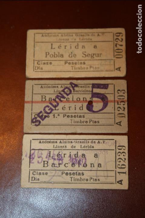 Collectables Transport Tickets: Billetes  autobus Alsina Graells, L&eacute;rida,Pobla de Segur,Barcelona 1939-1940. carton duro