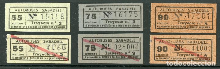 Coleccionismo Billetes de transporte: (L160) 6 BILLETES DE AUTOBUSES /OS SABADELL // A&Ntilde;OS 30...50 // U12...26
