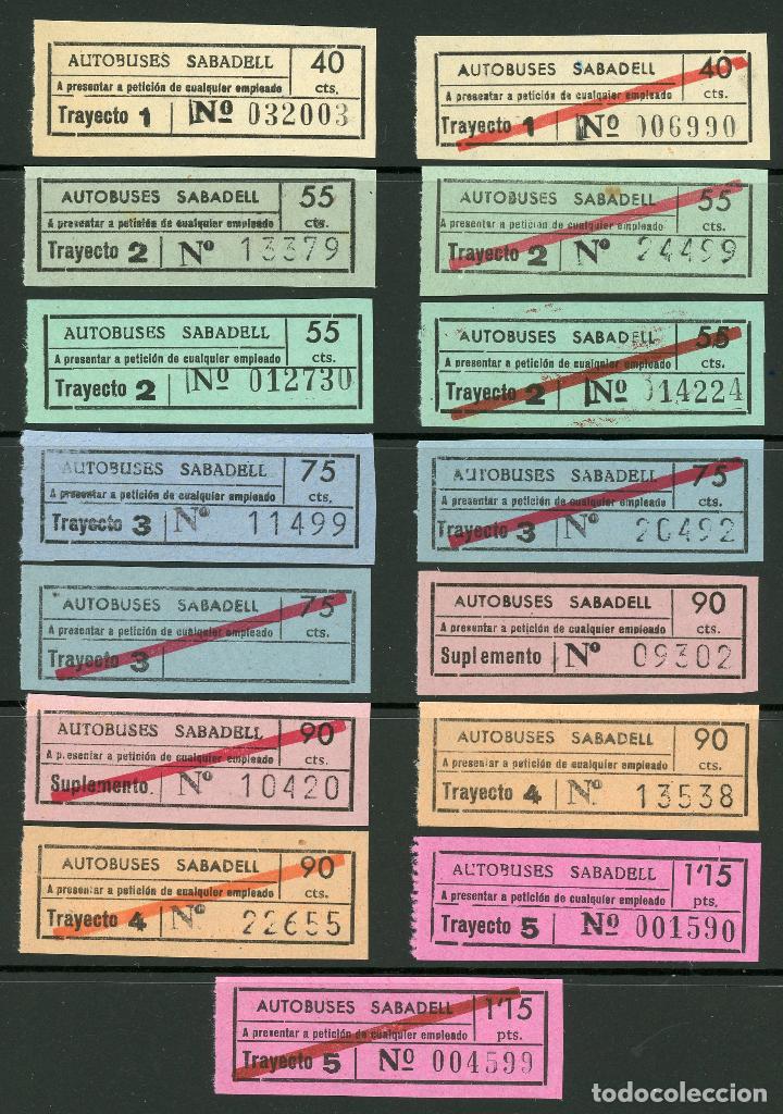 Coleccionismo Billetes de transporte: (L167) 15 BILLETES DE AUTOBUSES /OS SABADELL // A&Ntilde;OS 30...50 // U12...26