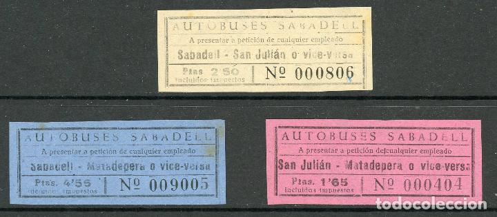 Coleccionismo Billetes de transporte: (L174) 3 BILLETES DE AUTOBUSES /OS SABADELL // A&Ntilde;OS 30...50 // U12...26