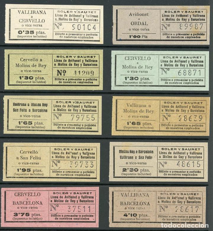 Coleccionismo Billetes de transporte: (193) 10 BILLETES DE SOLER Y SAURET // CERVELLO, VALLIRANA, ORDAL, AVI&Ntilde;ONET,...// A&Ntilde;OS 40 // V27