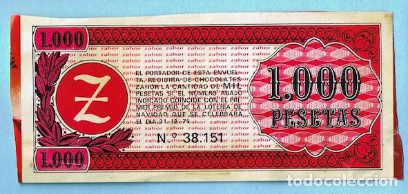 Collectionnisme Billets de transport: ENVUELTA BILLETE DE LOTERIA. OBSEQUIO DE CHOCOLATE CHOCOLATES ZAHOR, 1974.