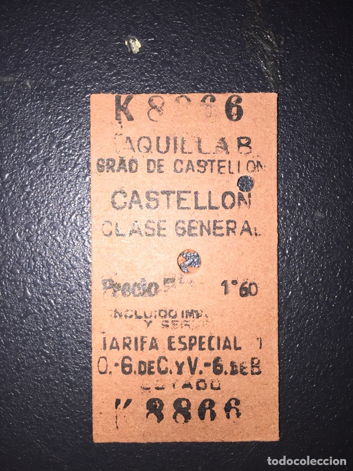 Collectionnisme Billets de transport: Billete de ferrocarril // Grao de Castell&oacute;n - Castell&oacute;n // 1958