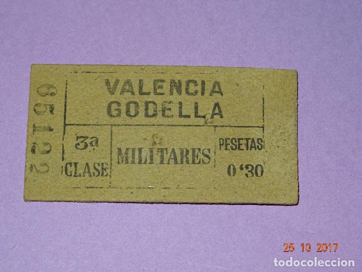 Colecionismos Bilhetes de Transporte: Antiguo Billete Tranvia o Tren de GODELLA a VALENCIA 3&ordf; Clase MILITARES de 0,30 Pesetas.