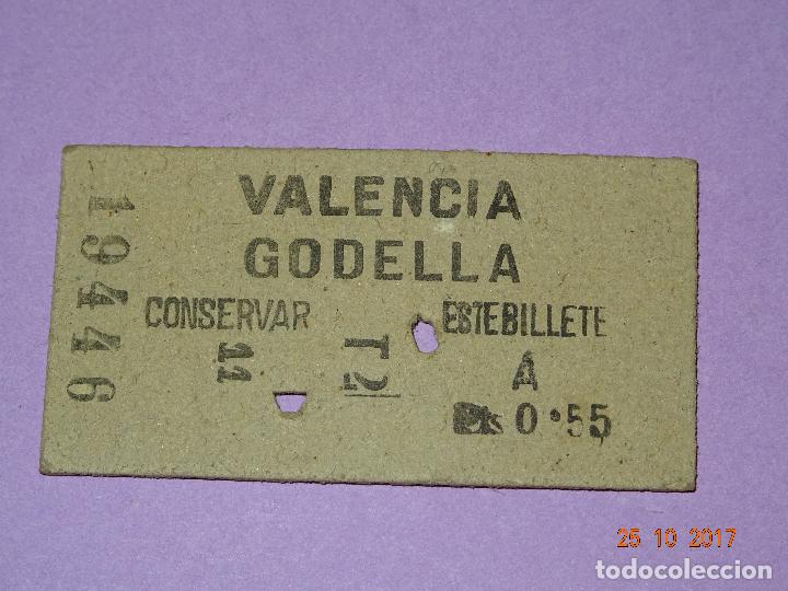 Colecionismos Bilhetes de Transporte: Antiguo Billete Tranvia o Tren de GODELLA a VALENCIA  de 0,55 Pesetas.