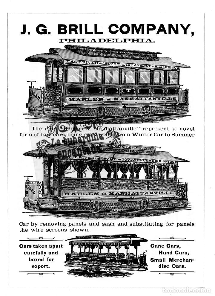 Collectables Transport Tickets: LAMINA TRANVIAS ANTIGUA PUBLICIDAD J. G. BRILL COMPANY PHILADELPHIA TRAMWAY CARS - FERROCARRIL