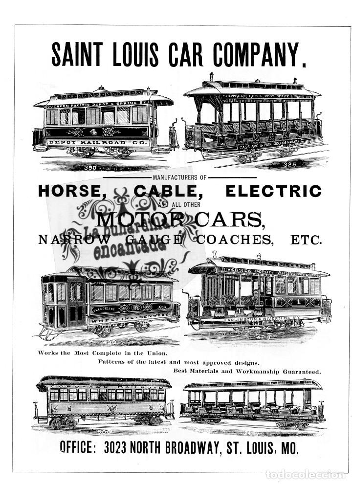 Collectables Transport Tickets: LAMINA TRANVIAS ANTIGUA PUBLICIDAD SAINT LOUIS CAR COMPANY HORSE TRAMWAY CARS - FERROCARRIL