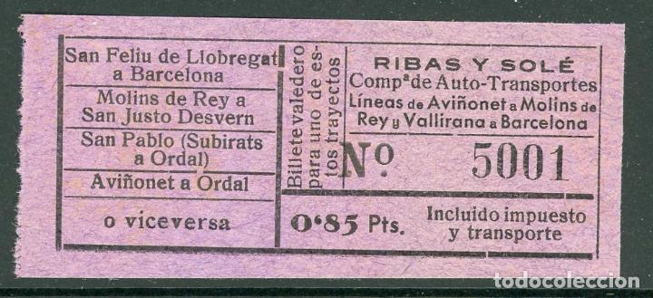 Colecionismos Bilhetes de Transporte: BILLETE DE RIBAS Y SOLE //S. FELIU, MOLINS DE REY, S. JUSTO, S. PABLE, AVI&Ntilde;ONET, ORDAL // W49