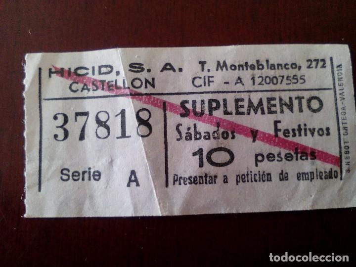 Colecionismos Bilhetes de Transporte: billete de autobus - hicid - castellon - suplemento sabados y festivos -
