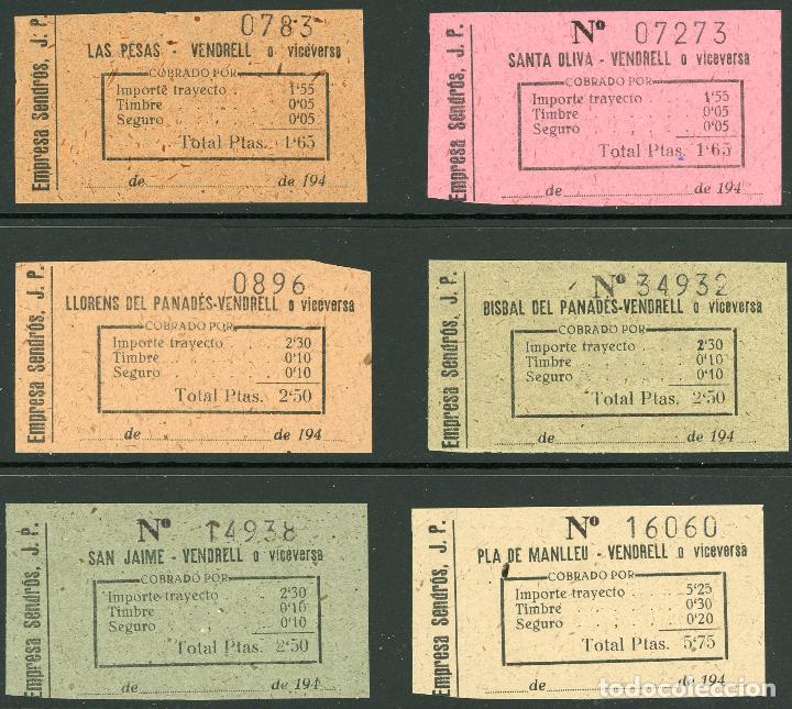Coleccionismo Billetes de transporte: (L278) 6 BILLETES DE EMPRESA SENDROS, J.P. // ZONA DE  VENDRELL // A&Ntilde;OS 40 // V8