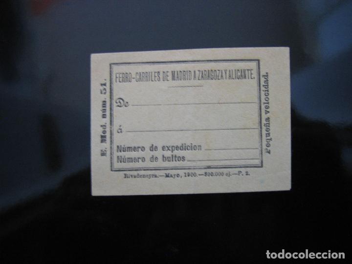 Colecionismos Bilhetes de Transporte: Antiguo billete de Ferro-carriles de Madrid a Zaragoza y Alicante 1900. Modelo n&uacute;mero 51. M 7,5x5 cm