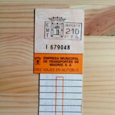 Colecionismos Bilhetes de Transporte: 1 ** BONOBUS DE TRANSPORTES EMT MADRID * 210 PTS. AÑOS 90 **.. Lote 114553668