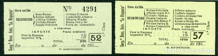 Sammeln von Fahrkarten: (L289) 2 BILLETES DE COMP. REUS AUTO. 'LA HISPANIA' // 1950 // U36