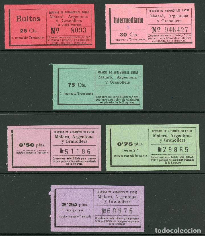 Coleccionismo Billetes de transporte: (L326) 6 BILLETES DE AUTOMOVILES ENTRE MATARO, ARGENTONA, GRANOLLERS // A&Ntilde;OS 40 // Y29