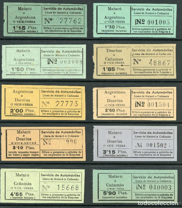 Coleccionismo Billetes de transporte: (L327)  10 BILLETES DE AUTOMOVILES LINEA DE MATARO A CA&Ntilde;AMAS  // A&Ntilde;OS 40 // Y31