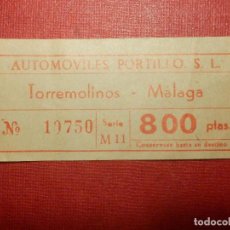 Coleccionismo Billetes de transporte: BILLETE DE TRANSPORTE - AUTOBUS - TORREMOLINOS - MÁLAGA - AUTOMÓVILES PORTILLO 800 PTAS