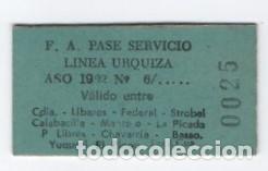 Coleccionismo billetes de transporte: (ALB-TC-23) BILLETE FERROCARRIL TREN FERROCARRILES ARGENTINOS FASE SERVICIO LINEA URQUIZA