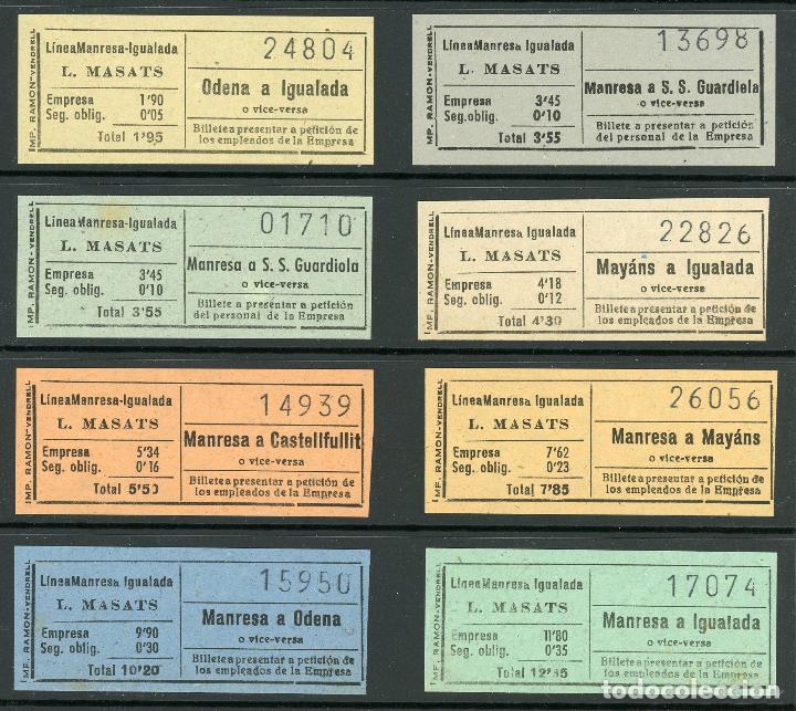 Coleccionismo Billetes de transporte: (L369) 8 BILLETES DE AUTOBUSES L. MASATS // ODENA A IGUALADA // A&Ntilde;OS 40 - 50 // T36
