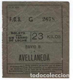Coleccionismo billetes de transporte: (ALB-TC-23) DIFICIL Y CURIOSO BILLETE BOLETO POR TARRO DE LECHE FERROCARRILES ARGENTINOS