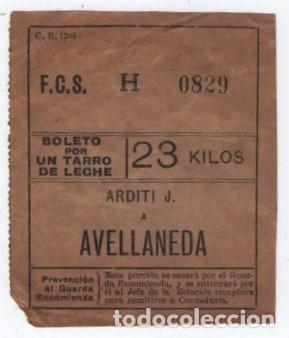 Coleccionismo billetes de transporte: (ALB-TC-23) DIFICIL Y CURIOSO BILLETE BOLETO POR TARRO DE LECHE FERROCARRILES ARGENTINOS