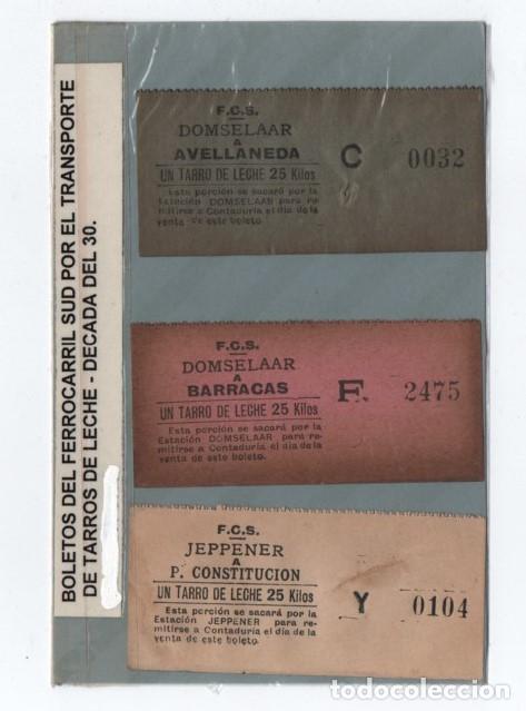 Sammeln von Fahrkarten: (ALB-TC-23) DIFICIL LOTE DE 3 BILLETES BOLETO POR TARRO DE LECHE FERROCARRILES ARGENTINOS A&Ntilde;OS 30