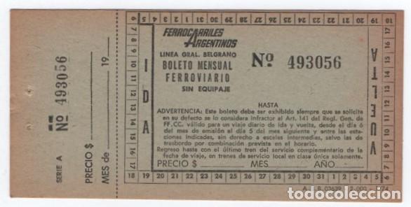 Coleccionismo billetes de transporte: (ALB-TC-23) DIFICIL BILLETES BOLETO MENSUAL FERROVIARIO SIN EQUIPAJE FERROCARRILES ARGENTINOS