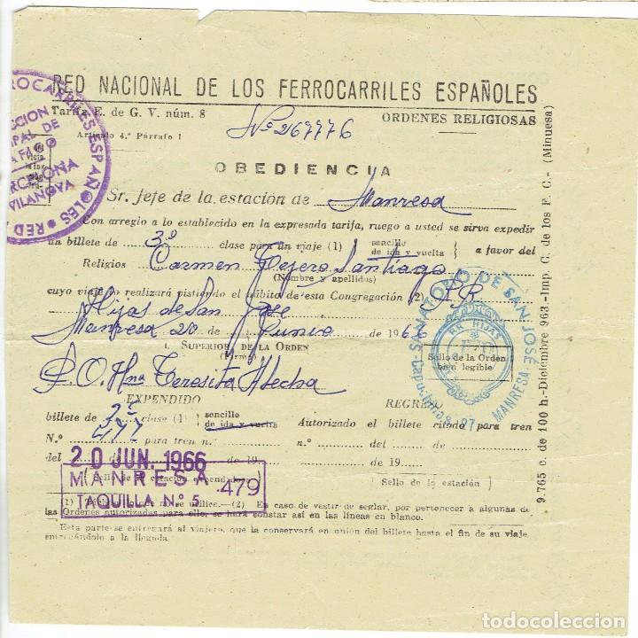 Collectables Transport Tickets: BILLETE RED NACIONAL DE FERROCARRILES ESPA&Ntilde;OLES PARA ORDENES RELIGIOSAS - 1966.