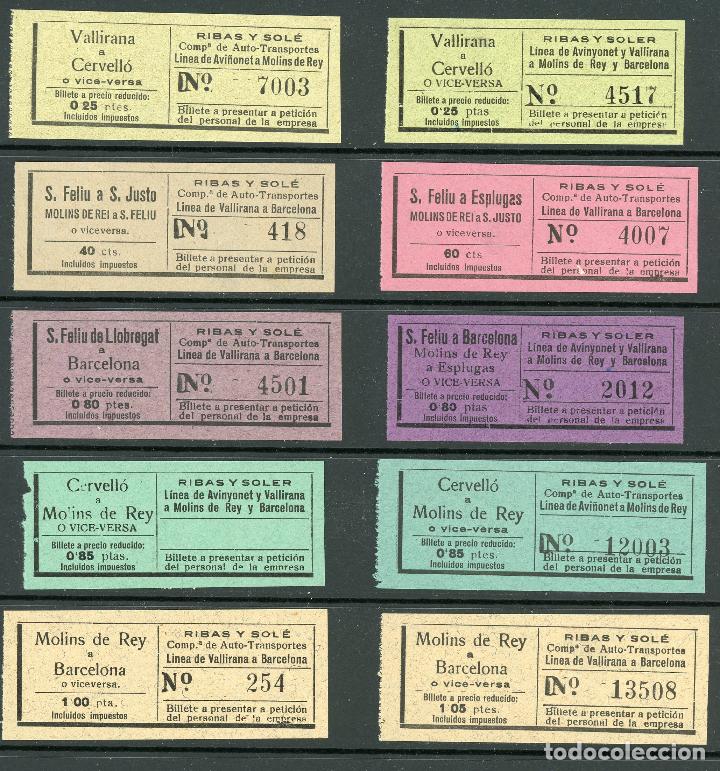 Coleccionismo Billetes de transporte: (L371) 10 BILLETES DE RIBAS Y SOLE/R // S. FELIU, S. JUSTO, MOLINS DE REY, ESPLUGAS // W48